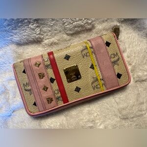 MCM Beige and Pink Wallet with Red and red Accent